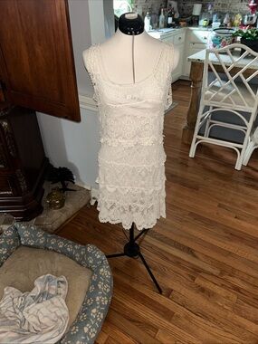 Lulu's Ivory Crochet Tiered Midi Dress